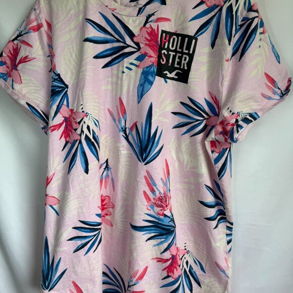 Hollister Color Changing Longline Pink Floral Tee Sz XL - Picture 1 of 12